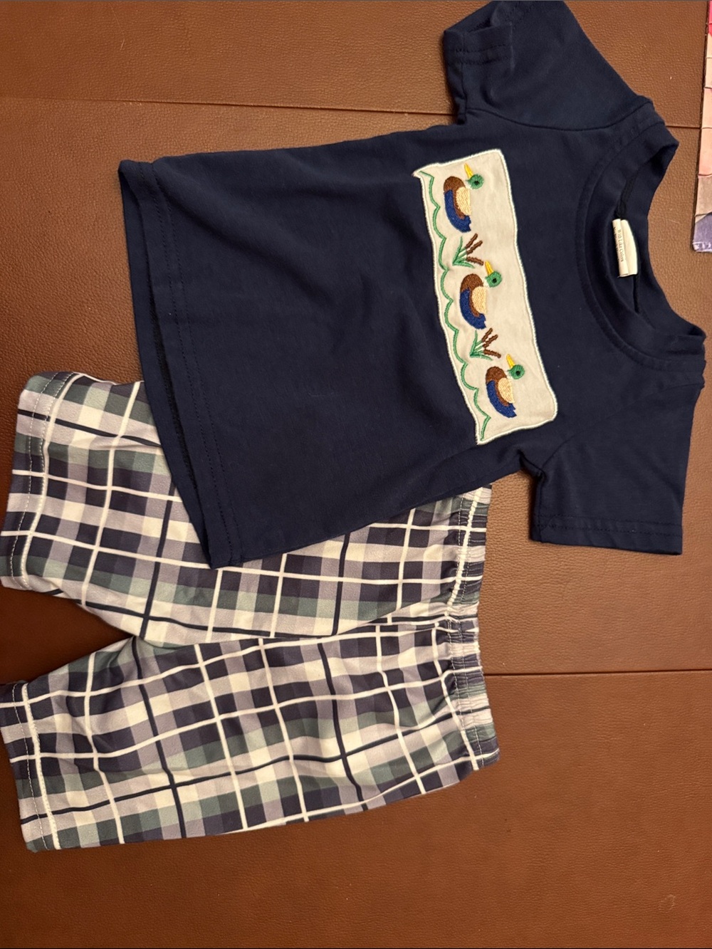 Navy Duck Applique Kids shirt/pants Set